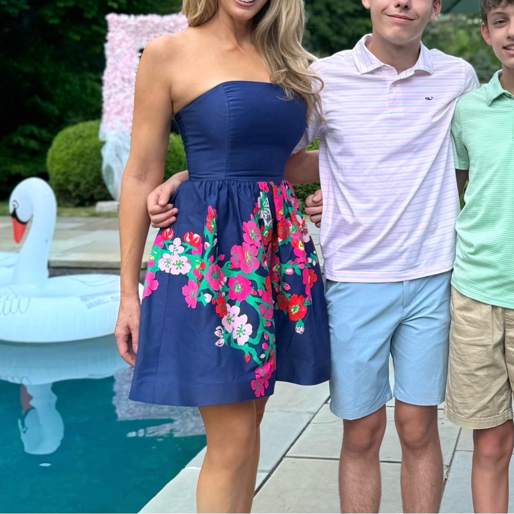 Lily Pulitzer Navy Blue Floral Strapless Dress 2